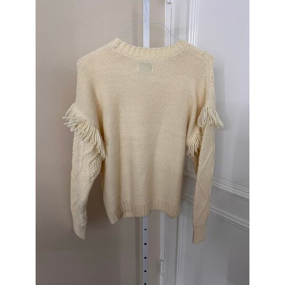 NEW NWT American Eagle Cable Knit Fringe Sleeve Sweater Cream size Small - Picture 8 of 9